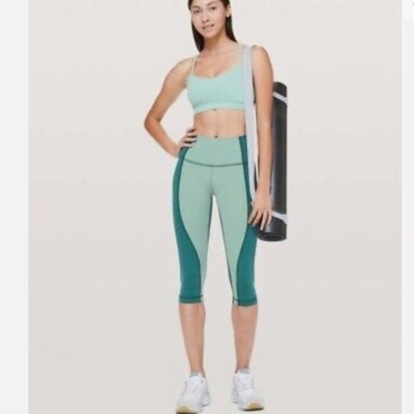 lululemon athletica Pants - Lululemon Wunder Under Crop HR Curve Green Leggings